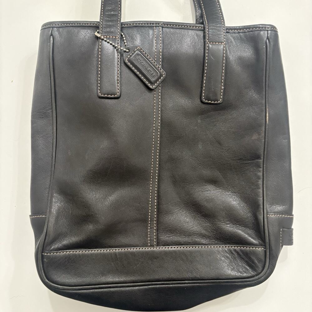 Coach E13-7776 Black Leather Zip Top Tote Shoulder Bag Silver Hardware